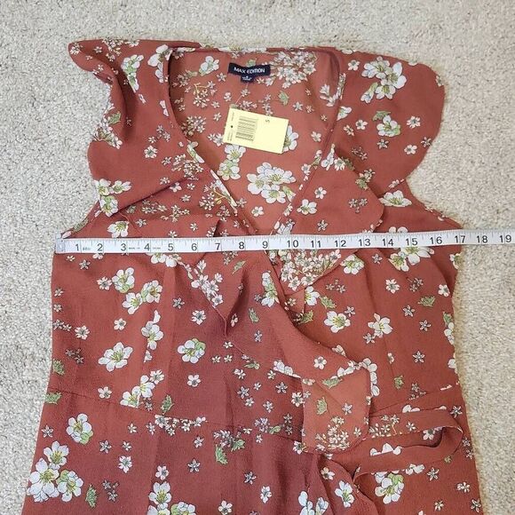 Max Edition Brown Floral Ruffle Wrap Midi Dress Size S - Picture 4 of 6